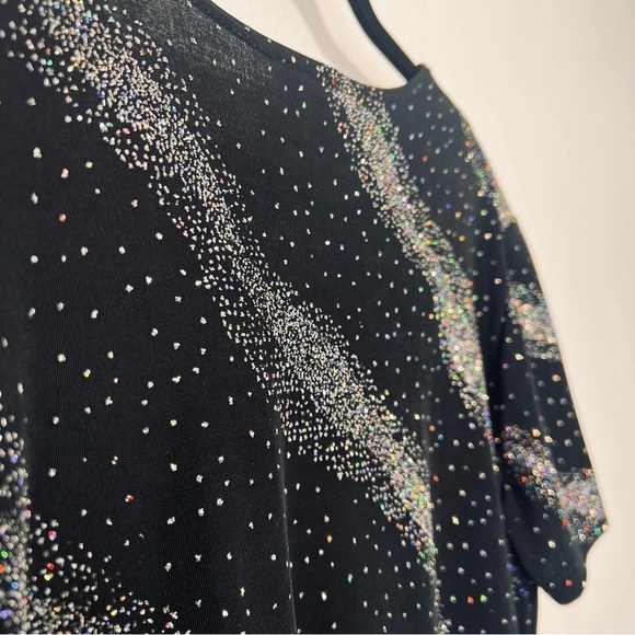 Vintage 1990s 1980s Black Rainbow Glitter Shirt XL - Picture 13 of 14